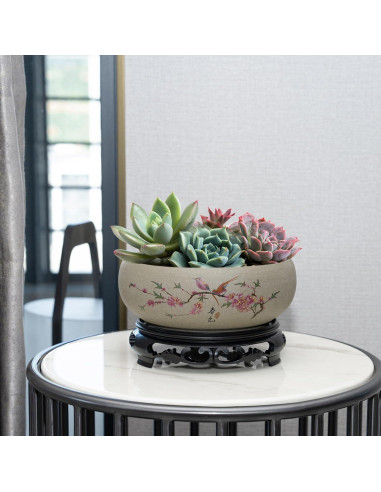 Maceta de Cerámica Lotus Bowl Genérica Mediana Gris2 para Bonsái