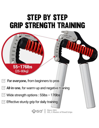 Entrenador de Fuerza de Agarre GD Iron Grip Ajustable 89.8kg