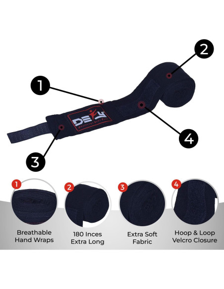 Envolturas de Mano DEFY 180 cm Elásticas Boxeo MMA Unisex