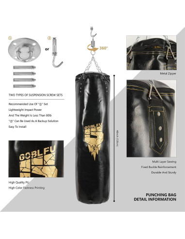 Saco de Boxeo Colgante Goblfu 121.92 cm + Guantes 10 OZ