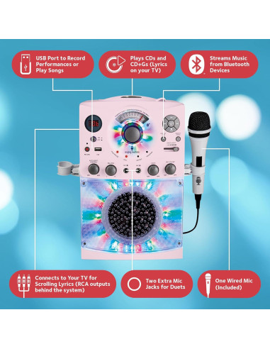 Karaoke Portátil Singing Machine SML385UP Rosa con Micrófono