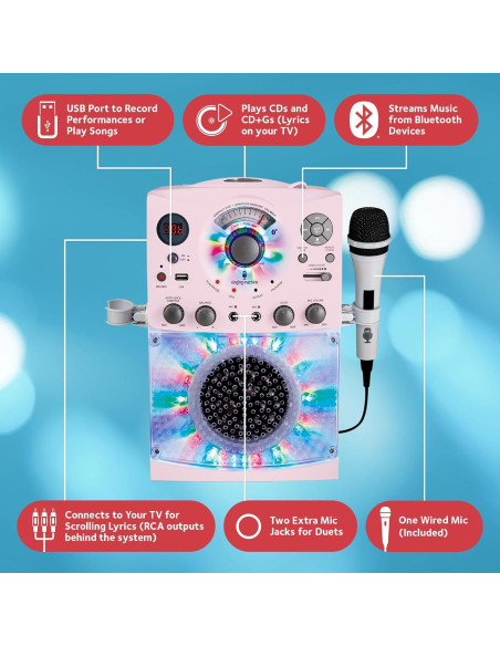 Karaoke Portátil Singing Machine SML385UP Rosa con Micrófono