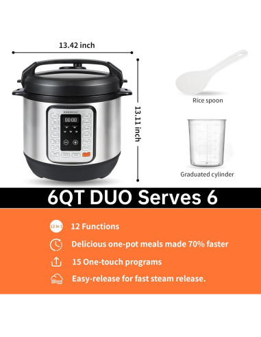 Olla de Presión Eléctrica KINGBULL 12 en 1 5.68L Antiadherente