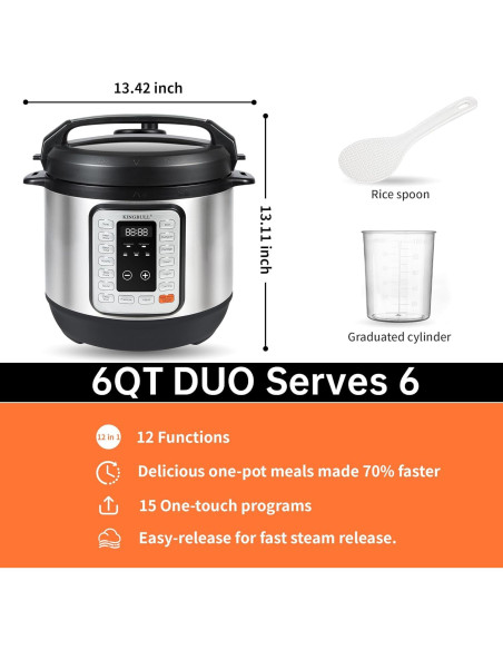 Olla de Presión Eléctrica KINGBULL 12 en 1 5.68L Antiadherente