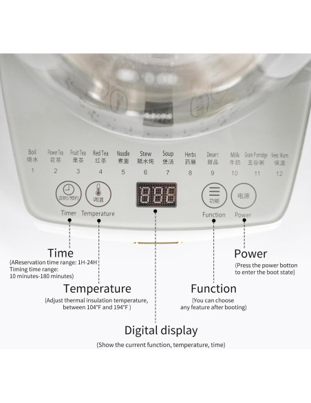Hervidor Eléctrico Cglightwsparkle 1.8L con Infusor y 12 Funciones