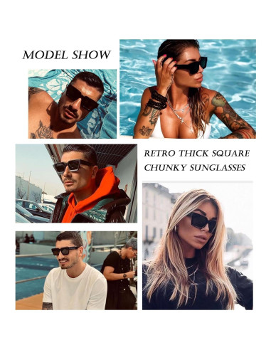 Gafas de sol cuadradas gruesas EYLRIM unisex UV400 negras