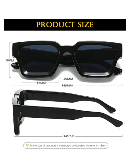 Gafas de sol cuadradas gruesas EYLRIM unisex UV400 negras