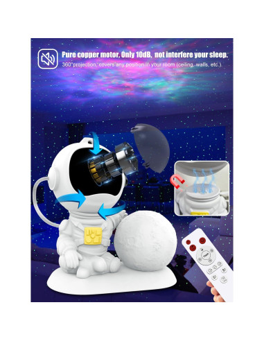 Proyector Galáctico Astronauta LED 3 en 1 con Control Remoto