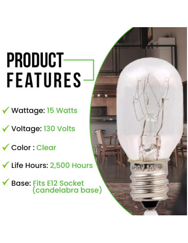 Bombillas Incandescentes T7 15W E12 para Lámparas de Sal - Paquete de 6