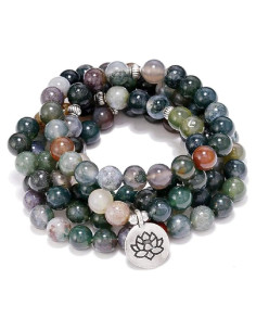 Pulsera Mala de Ágata India 108 Perlas SHANHU para Meditación
