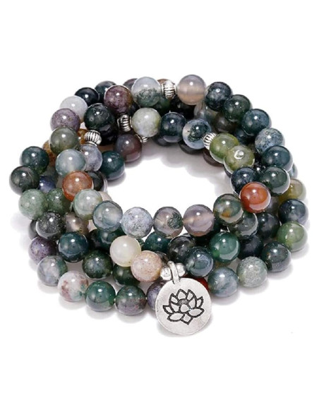 Pulsera Mala de Ágata India 108 Perlas SHANHU para Meditación Pulsera Mala de Ágata India 108 Perlas SHANHU para Meditación