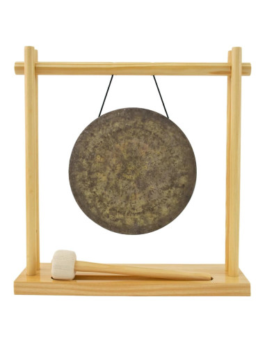 Gong de Bronce 20 cm con Soporte de Madera y Martillo