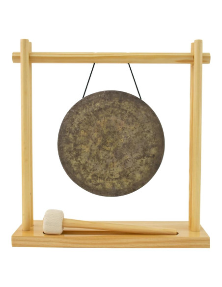 Gong de Bronce 20 cm con Soporte de Madera y Martillo
