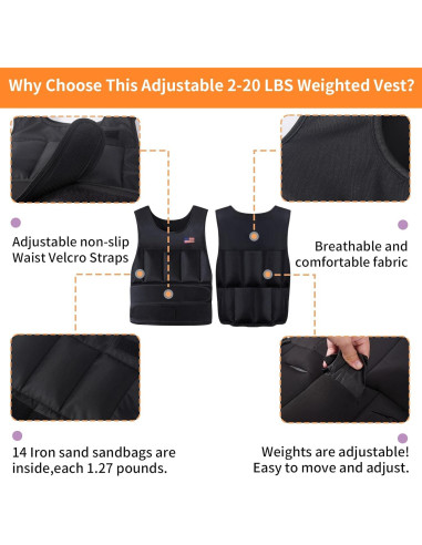 Chaleco con peso ajustable Wolliwa 2-9 kg para entrenamiento