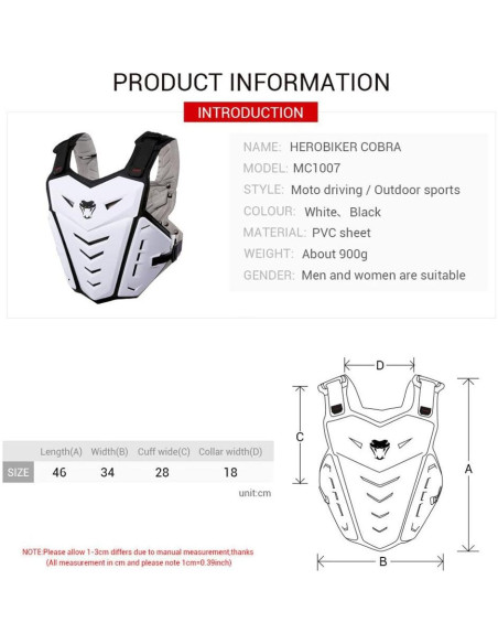 Chaleco Protector de Armadura PETA para Motocicleta Negro