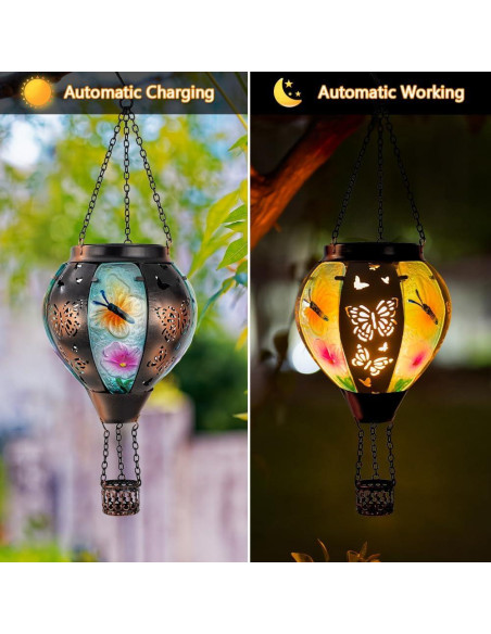 Lámpara Solar Colgante DREAMSOUL Mariposa 46cm Vidrio Metal