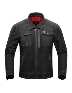 Chaqueta de Motocicleta BORLENI JK008 Denim Transpirable CE Negra