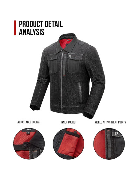 Chaqueta de Motocicleta BORLENI JK008 Denim Transpirable CE Negra