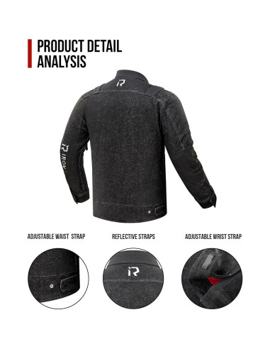 Chaqueta de Motocicleta BORLENI JK008 Denim Transpirable CE Negra