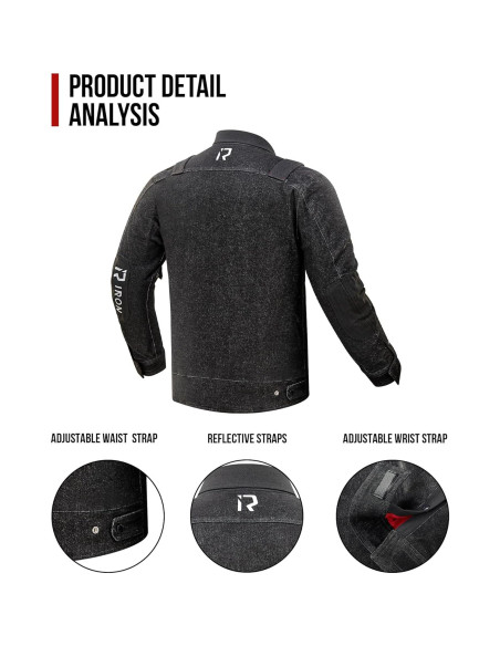 Chaqueta de Motocicleta BORLENI JK008 Denim Transpirable CE Negra