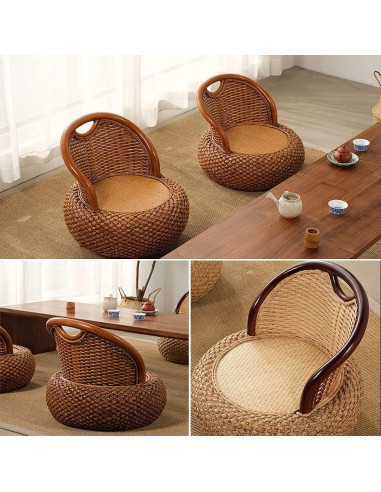 Silla de suelo ergonómica de ratán Kelendle - Marrón oscuro