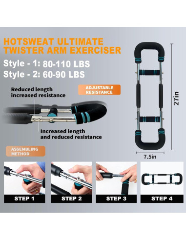 Ejercitador de Brazos HOTSWEAT, Barra de Potencia 60-90 lbs