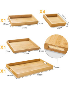 Set de 7 Bandejas de Madera Yangbaga - Multifuncionales y Apilables 2