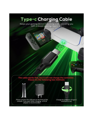 Cargador MENEEA USB C 3m para PS5/Xbox/Switch - Negro