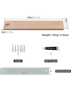 Tira Magnética de Madera FINDKING 40.64 cm Beige para Cuchillos 2