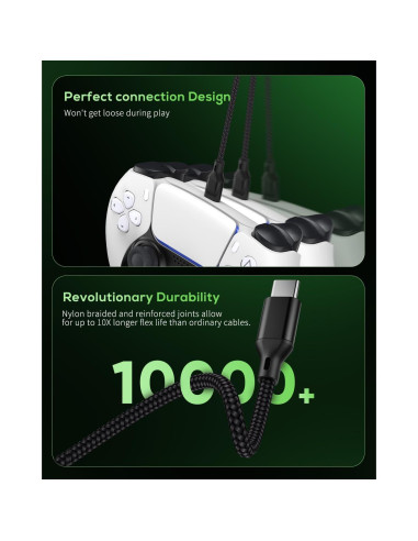 Cargador MENEEA USB C 3m para PS5/Xbox/Switch - Negro