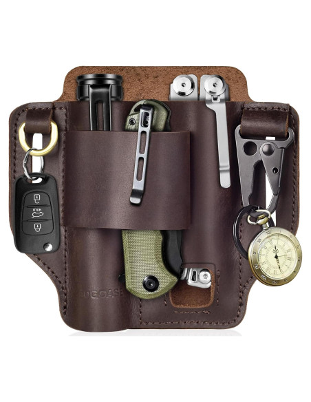 Funda de Cinturón EDC SOGCASE de Cuero Marrón Oscuro 15.6x14cm