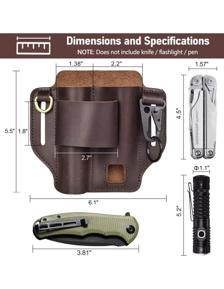 Funda de Cinturón EDC SOGCASE de Cuero Marrón Oscuro 15.6x14cm