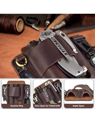 Funda de Cinturón EDC SOGCASE de Cuero Marrón Oscuro 15.6x14cm