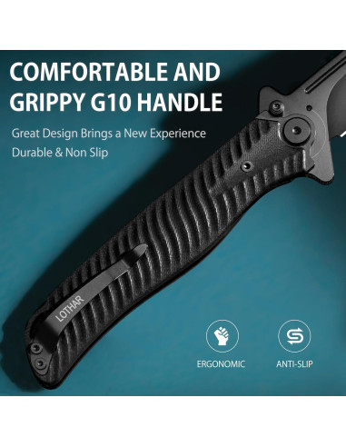 Cuchillo de bolsillo LOTHAR Phoenix D2 10.74 cm plegable negro