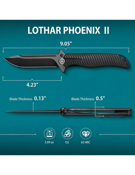 Cuchillo de bolsillo LOTHAR Phoenix D2 10.74 cm plegable negro