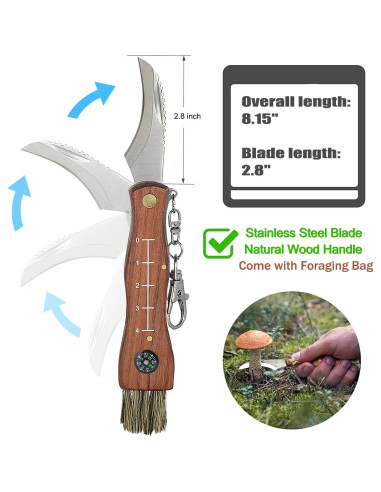 Cuchillo Plegable de Champiñones CABUGE con Cepillo y Afilador