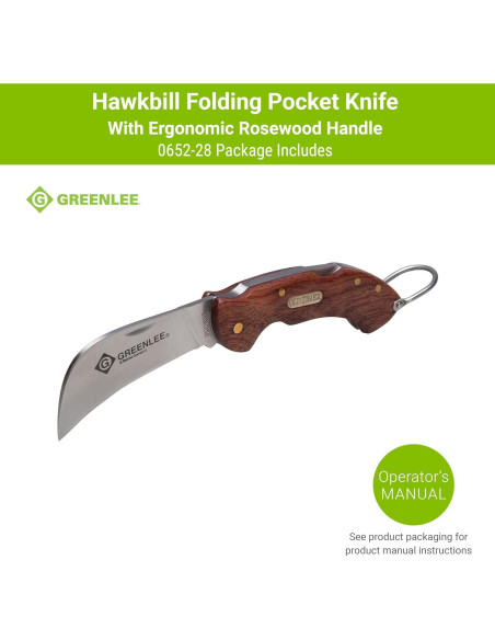 Cuchillo de bolsillo Greenlee 0652-28 Hawkbill con mango de madera