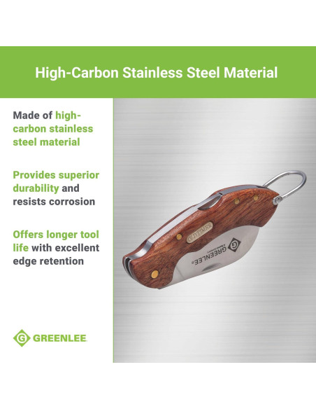 Cuchillo de bolsillo Greenlee 0652-28 Hawkbill con mango de madera