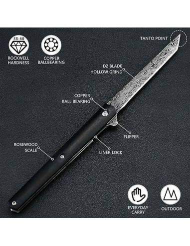 Cuchillo de bolsillo Kitory SK07TBL, plegable, acero inoxidable 9.65 cm