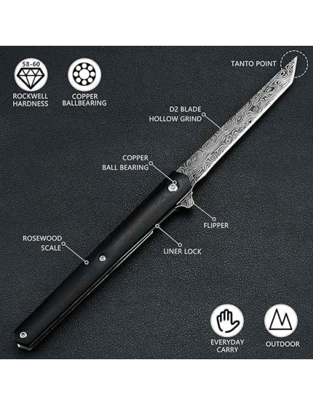 Cuchillo de bolsillo Kitory SK07TBL, plegable, acero inoxidable 9.65 cm