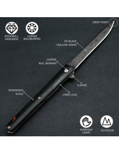 Cuchillo de bolsillo Carimee Damasco 4" acero D2 plegable 2