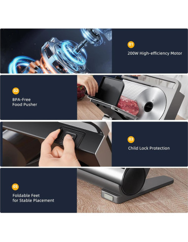 Cortadora de Carne Eléctrica TERUISI 200W Plegable 19cm