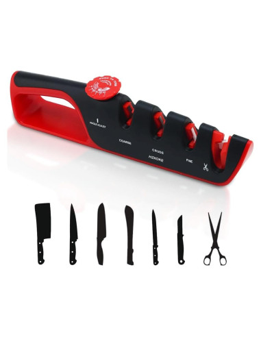 Afilador de cuchillos 4 en 1 HZXOKE, 6 ángulos ajustables