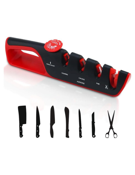 Afilador de cuchillos 4 en 1 HZXOKE, 6 ángulos ajustables