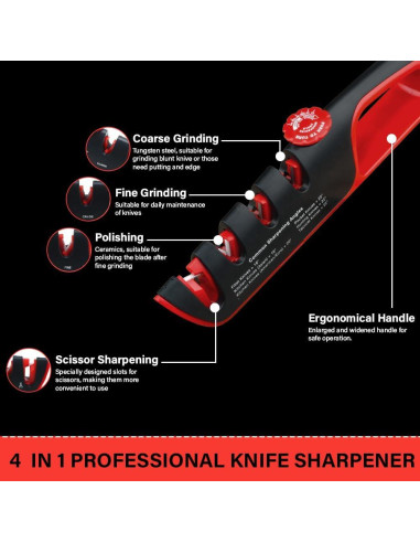 Afilador de cuchillos 4 en 1 HZXOKE, 6 ángulos ajustables