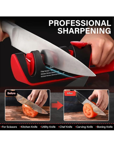 Afilador de cuchillos 4 en 1 HZXOKE, 6 ángulos ajustables