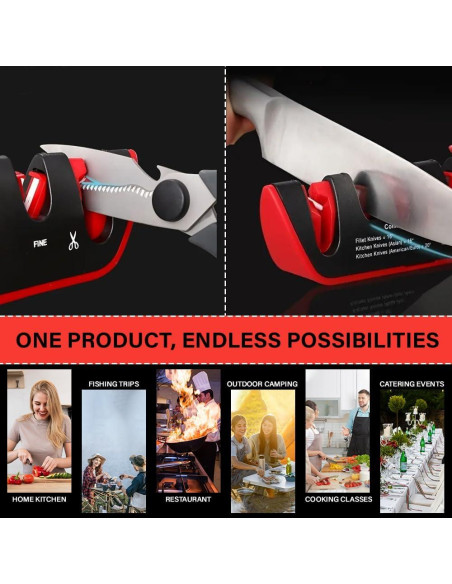 Afilador de cuchillos 4 en 1 HZXOKE, 6 ángulos ajustables