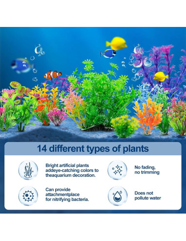 14 Plantas Decorativas para Acuarios CousDUoBe - PVC Multicolor
