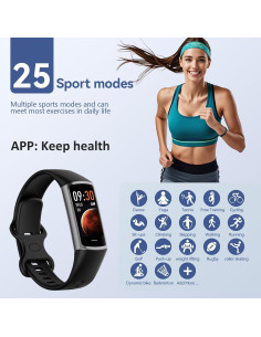 Rastreador de Fitness Excelpeakia Negro, 25 Modos, Monitor de Salud 2