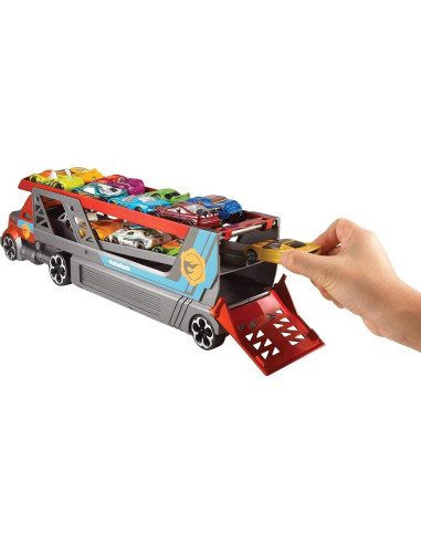 Transportador Hot Wheels City Mattel con Lanzador y 3 Autos